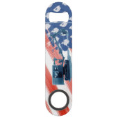 アメリカ国旗のクレーンとシャベル建築早い時期 スピード栓抜き (正面)