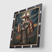 アメリカ国旗のクロスパトリオ スクエア壁時計 (傾斜)