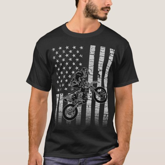 アメリカ国旗のグラフィックMotocrossダートバイク Tシャツ (正面)