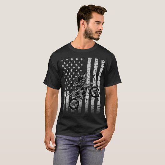 アメリカ国旗のグラフィックMotocrossダートバイク Tシャツ (正面フル)