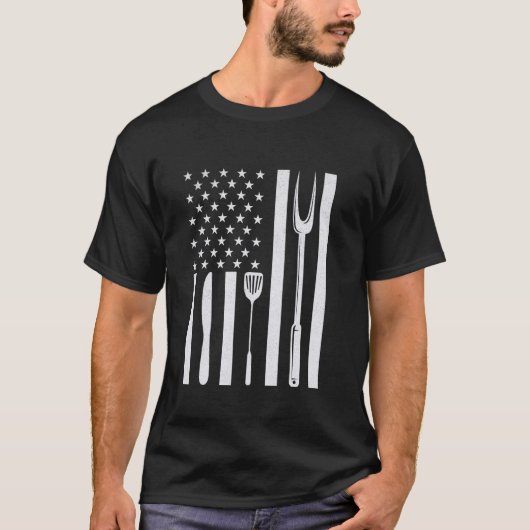 アメリカ国旗のグリル料理BBQ Tシャツ (正面)