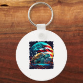 アメリカ国旗のコピーと月の下のアメリカのカメ キーホルダー (正面)