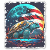 アメリカ国旗のコピーと月の下のアメリカのカメ シール (正面)