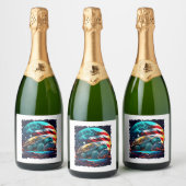 アメリカ国旗のコピーと月の下のアメリカのカメ スパークリングワインラベル (ボトル)