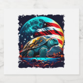 アメリカ国旗のコピーと月の下のアメリカのカメ スパークリングワインラベル (シングルラベル)