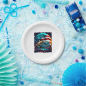 アメリカ国旗のコピーと月の下のアメリカのカメ ペーパープレート (パーティー)