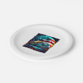 アメリカ国旗のコピーと月の下のアメリカのカメ ペーパープレート (アングル)