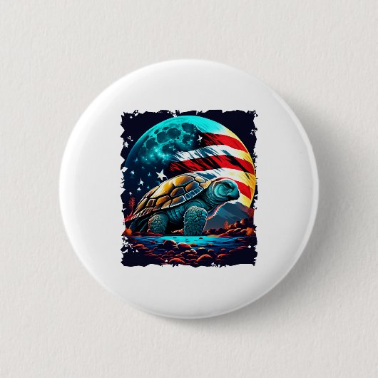 アメリカ国旗のコピーと月の下のアメリカのカメ 缶バッジ (正面)