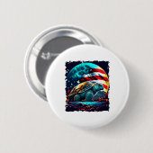 アメリカ国旗のコピーと月の下のアメリカのカメ 缶バッジ (正面&裏面)