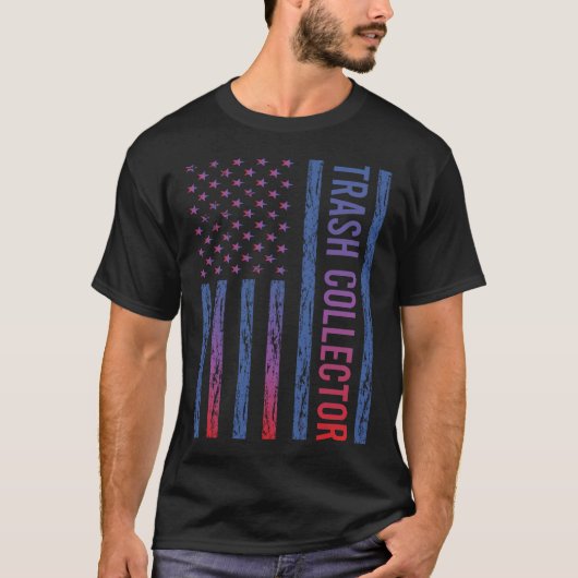アメリカ国旗のゴミ収集作業員 Tシャツ (正面)