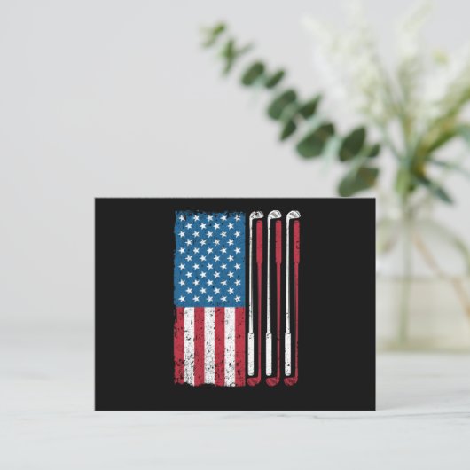 アメリカ国旗のゴルフプレーヤーゴルファーおもしろい ポストカード (スタンド正面)