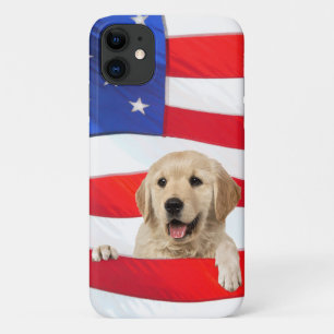 アメリカ国旗のゴールデンレトリバー iPhone 11 ケース