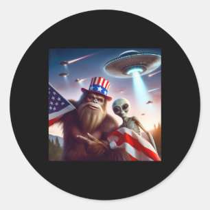 アメリカ国旗のサスカッチとエイリアンUfoビッグフット4th ラウンドシール