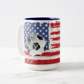 アメリカ国旗のサッカーボール ツートーンマグカップ (正面左)