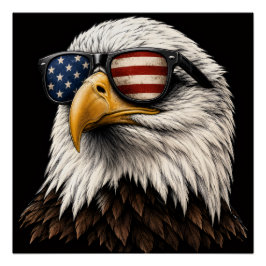 アメリカ国旗のサングラスをかけた愛国ハクトウワシ ポスター