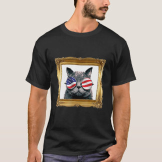 アメリカ国旗のサングラスをかけた猫 キティちゃん Tシャツ