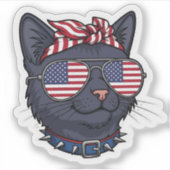 アメリカ国旗のサングラスキャットクール- Patriotic シール (正面)