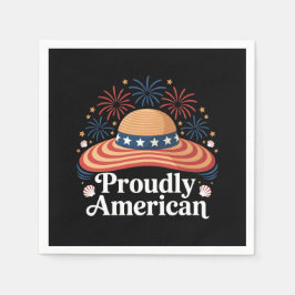アメリカ国旗のサンハット – 誇らしげにアメリカ スタンダードカクテルナプキン