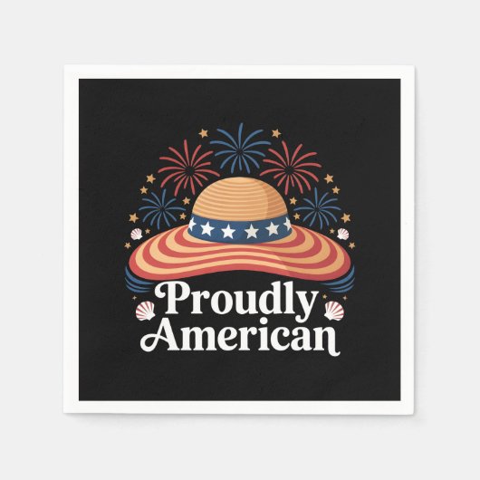 アメリカ国旗のサンハット – 誇らしげにアメリカ スタンダードカクテルナプキン (正面)