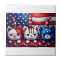 アメリカ国旗のシーンにいる3匹の愛国的な子猫