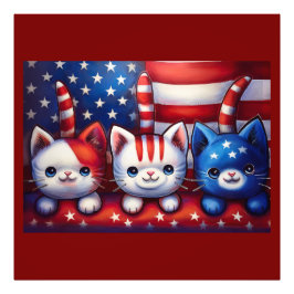 アメリカ国旗のシーンにいる3匹の愛国的な子猫 フォトプリント