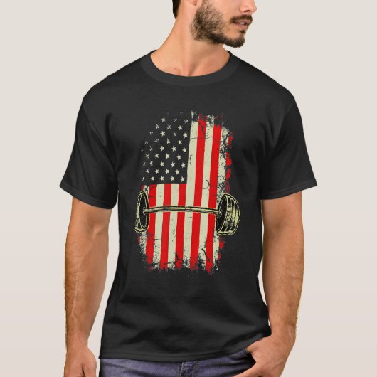アメリカ国旗のジムとフィットネス重量挙げ Tシャツ (正面)