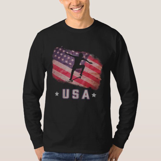 アメリカ国旗のスケートボードチームStarsとStr Tシャツ (正面)