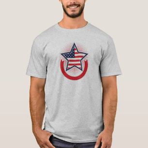 アメリカ国旗のスターバッジ、赤い白&青 Tシャツ
