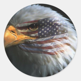 アメリカ国旗のステッカーを持つアメリカのハゲのワシ ラウンドシール