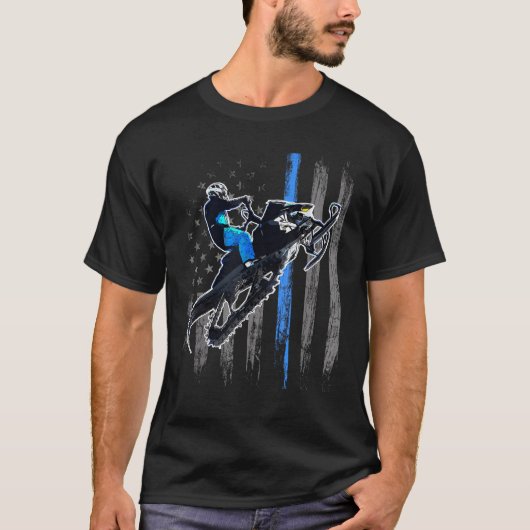 アメリカ国旗のスノーモービル乗馬 Tシャツ (正面)
