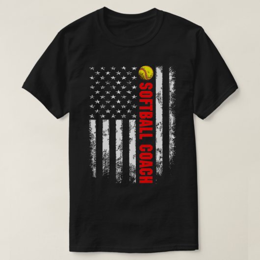 アメリカ国旗のソフトボール・コーチ裏面  Tシャツ (デザイン正面)