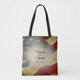 アメリカ国旗のダメージ加工された名前と日付 トートバッグ