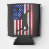 アメリカ国旗のテニス男性へ女性 缶クーラー (正面)