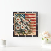 アメリカ国旗のデイジー愛国心 スクエア壁時計 (ホーム)