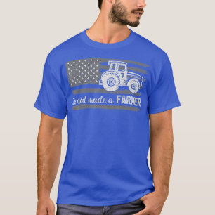アメリカ国旗のトラクターだから神は農家 Tシャツ