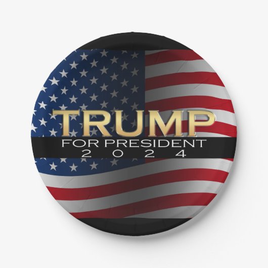アメリカ国旗のトランプ2024金ゴールド愛国心 ペーパープレート (正面)