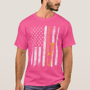 アメリカ国旗のトロンボーン – Trombonist Music Love Tシャツ