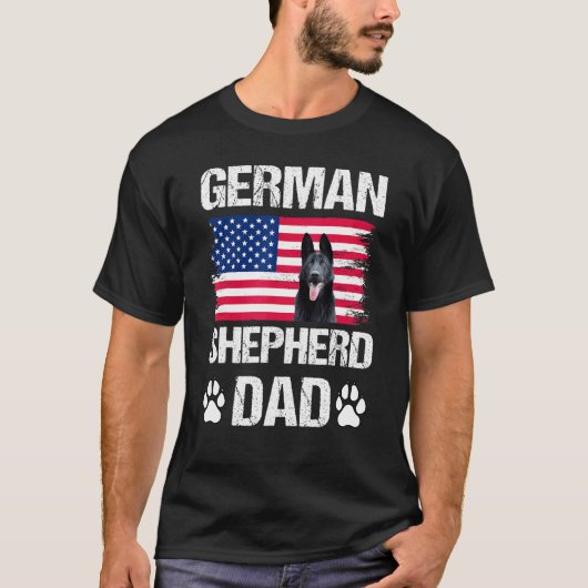 アメリカ国旗のドイツ牧羊犬パパ Tシャツ (正面)