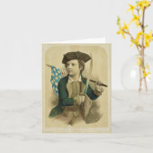 アメリカ国旗のノートカードを持つヴィンテージボーイ カード (黄色い花)