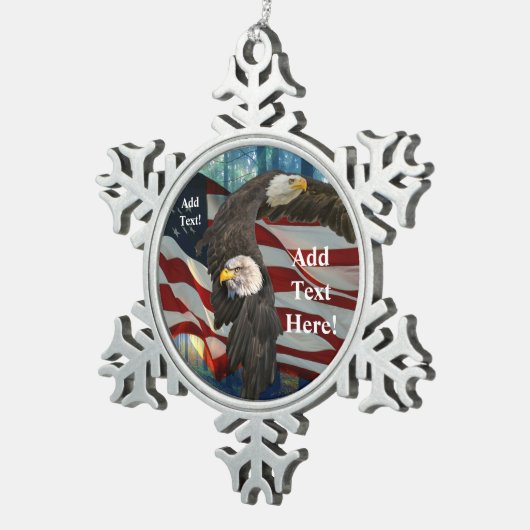 アメリカ国旗のハゲワシ スノーフレークピューターオーナメント (右)
