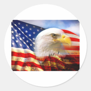 アメリカ国旗のハゲワシ ラウンドシール