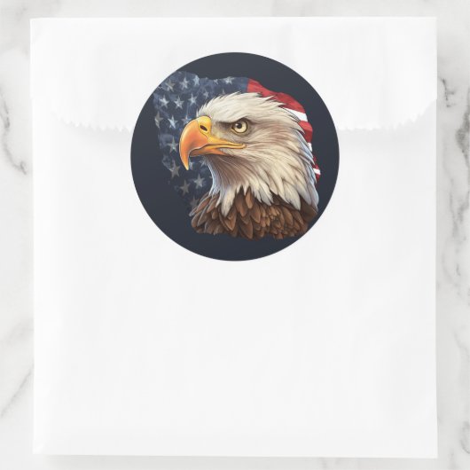 アメリカ国旗のハゲワシ ラウンドシール (バッグ)