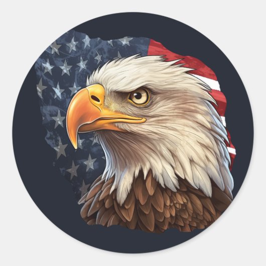 アメリカ国旗のハゲワシ ラウンドシール (正面)