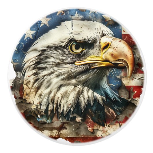 アメリカ国旗のハゲ素朴ワシ セラミックノブ (正面)
