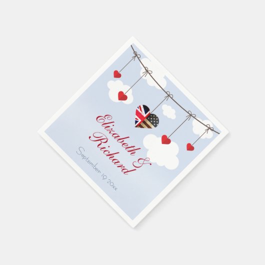 アメリカ国旗のハート結婚披露宴 スタンダードカクテルナプキン (角)