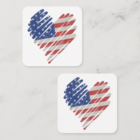 アメリカ国旗のハート赤白青かわいい7月4日 スクエア名刺 (正面/裏面)