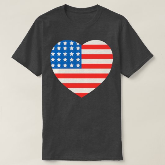 アメリカ国旗のハート7月4日 Tシャツ (デザイン正面)