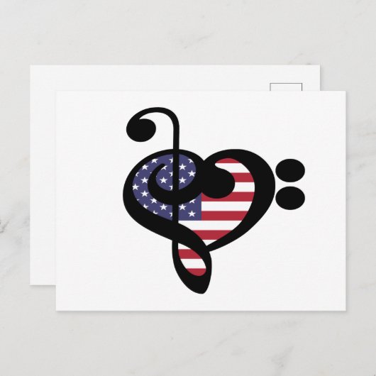 アメリカ国旗のハート – アメリカプライドミュージシャン ポストカード (正面/裏面)