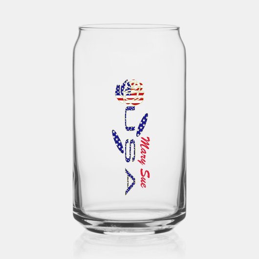 アメリカ国旗のバラ 赤 個人名入り ガラス缶 (正面)