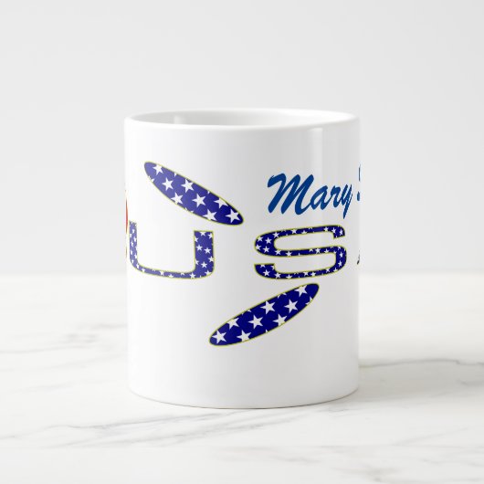 アメリカ国旗のバラ 青 個人名入り ジャンボコーヒーマグカップ (正面)